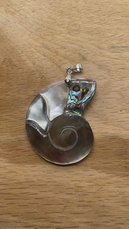 Pendentif coquille d’ormeau en forme d’Ammonite 4x3.5 cm