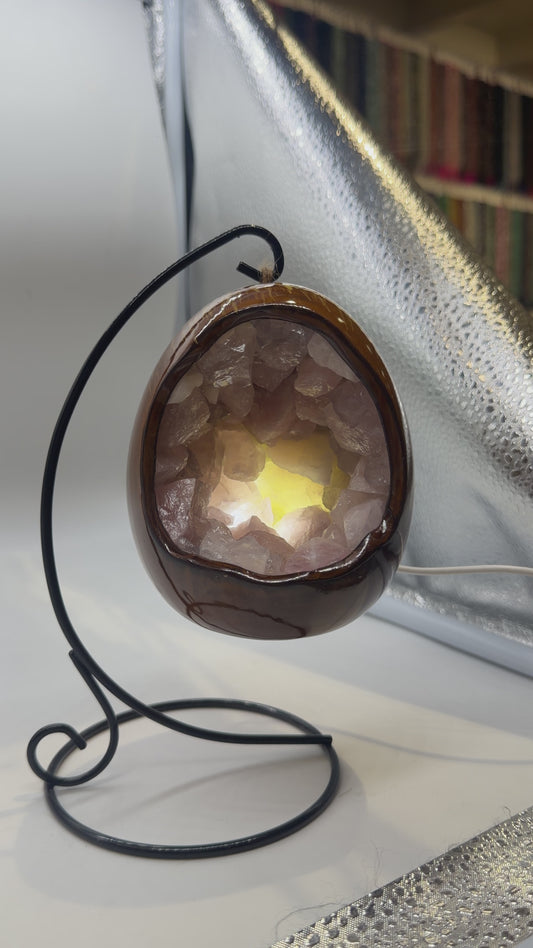 Lampe en oeuf en quartz rose & en céramique avec support noir inclus RESTOCK