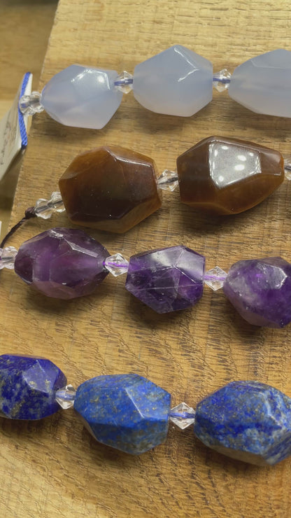 Fil de perle rectangle facetté en pierre naturelle 18x25 mm (4 pierres disponible)