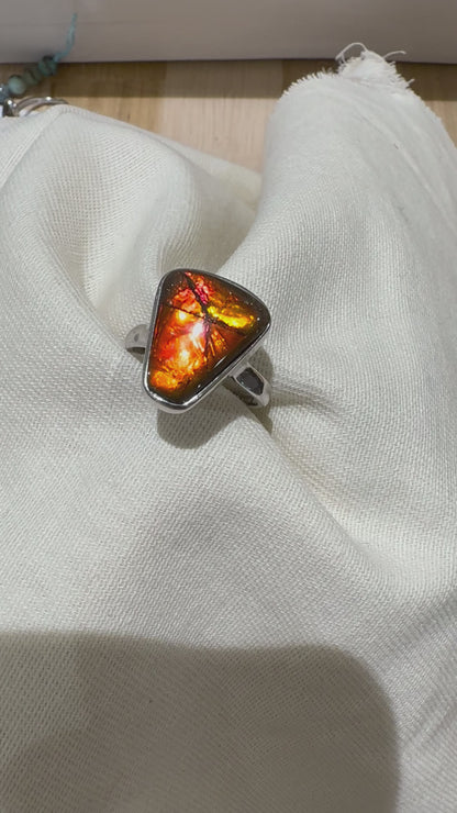 Bague Argent 925 et Ammolite naturelle du Canada