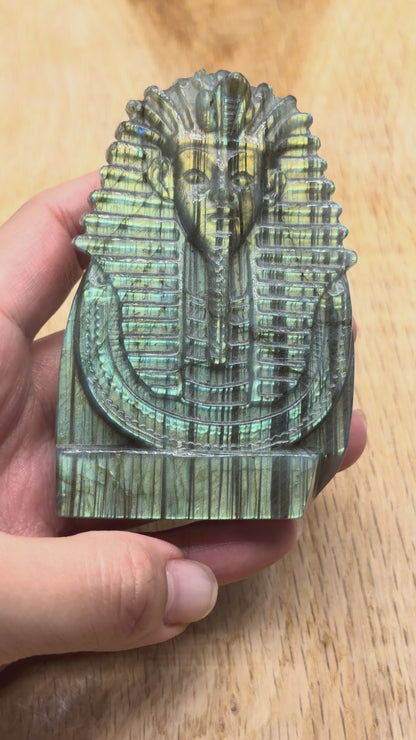 Figurine Buste de pharaon égyptien en labradorite AA+ 8.5x5.5 cm – (modèle unique nº38)