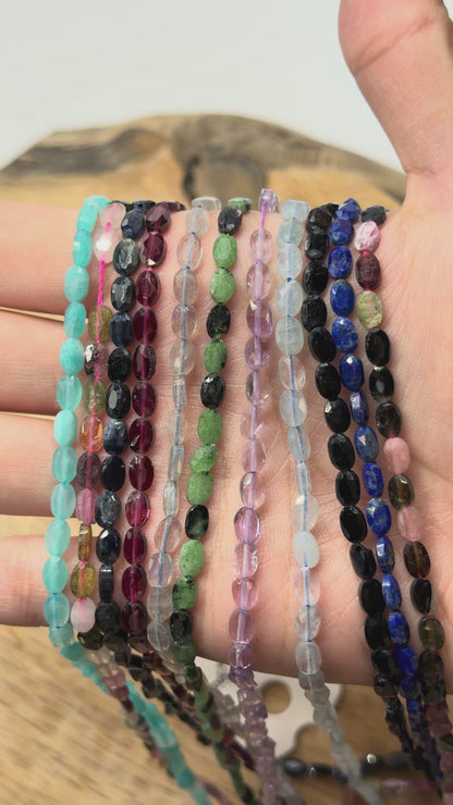 Fil de perles ovale facettés 4x6mm (11 pierres disponible)