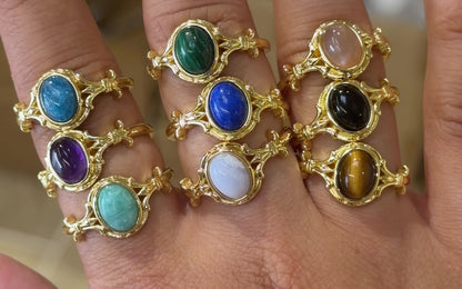 Gold-plated rhodium-plated brass ring & natural stone (Adjustable) #8