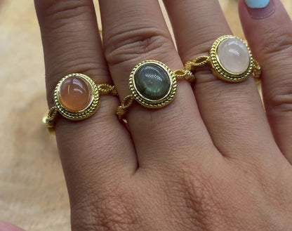 Gold-plated rhodium-plated brass ring & natural stone (Adjustable) #9
