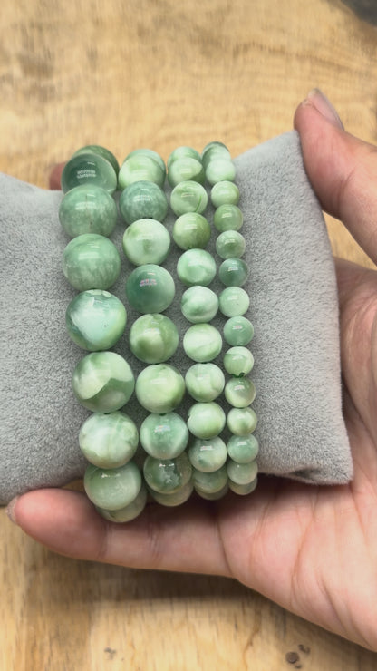 Bracelet Pierre de lune verte foncé - Garniérite A+