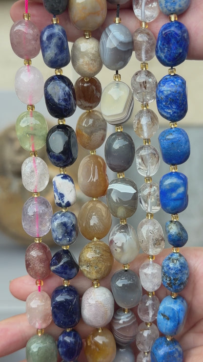 Fil de perle ovale 12x16 mm avec perles de rocaille (12 pierres disponible)
