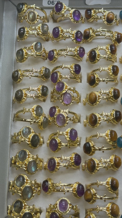 Gold-plated rhodium-plated brass ring & natural stone (Adjustable) #8