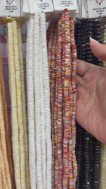 Fil de perle rondelles Nacre chauffée 5-6 mm (10 coloris disponible)
