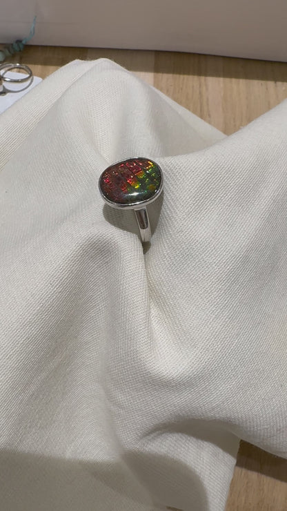 Bague Argent 925 et Ammolite naturelle du Canada