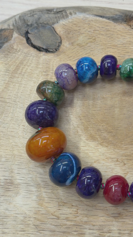 Fil de perles forme libre RONDELLE taille VARIABLE en Agate multicolore chauffée 1.5-3 cm