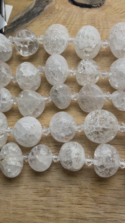 Fil de perles en Cristal de roche craquelé 13x18 mm