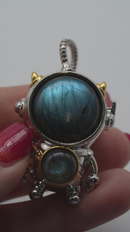 Pendentif Astronaute en Labradorite & acier inoxydable