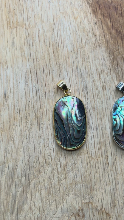 Pendentif ovale rectangulaire 3x1.8 mm en coquille d’abalone – Monture dorée ou argentée
