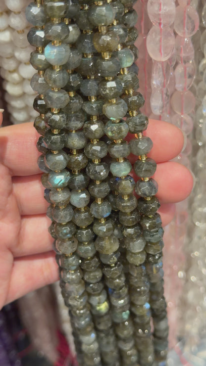 Fil de perle en rondelle facetté avec perles rocailles 5x8 mm (7 pierres disponible)