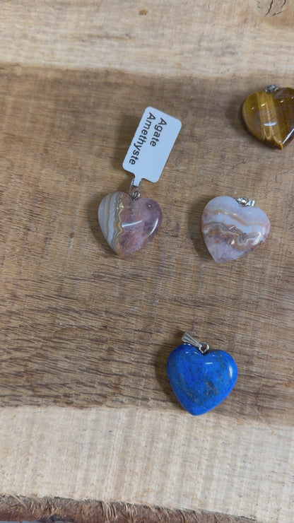 Pendentif en cœur argenté 25 mm (8 pierres disponible)