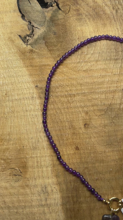 Collier Pendentif en améthyste avec pierre Zircon couleur aléatoire (8 formes disponible)