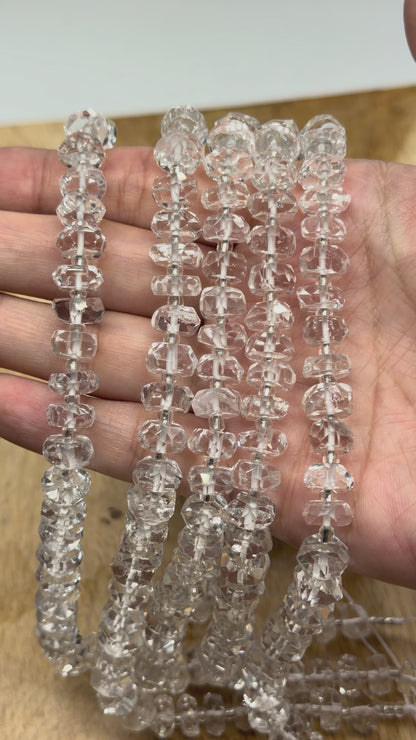 Fil Cristal de roche en rondelle facettée 5x9 mm