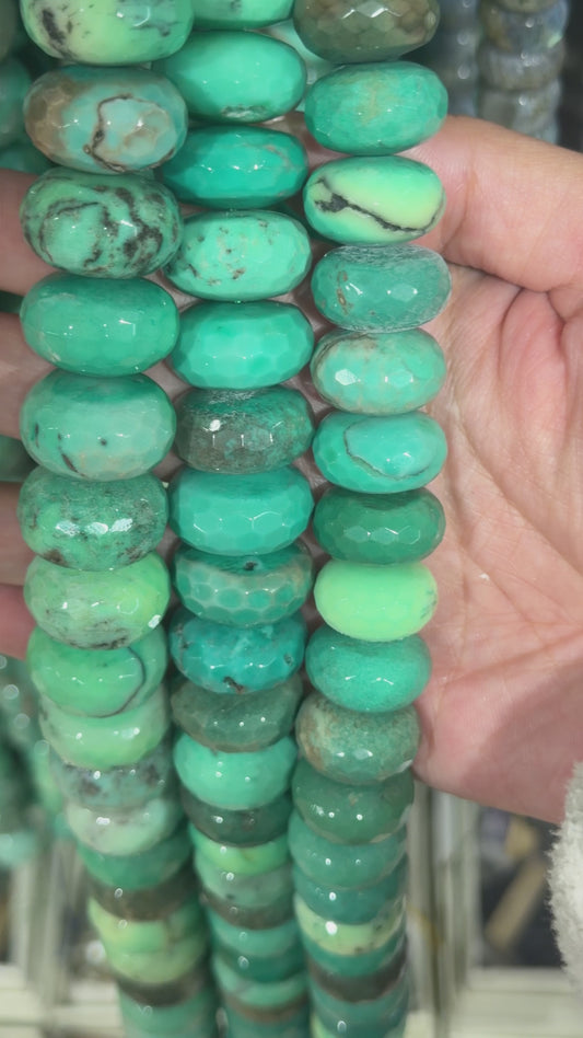Fil de perles Agate verte chauffe facettée RONDELLE
