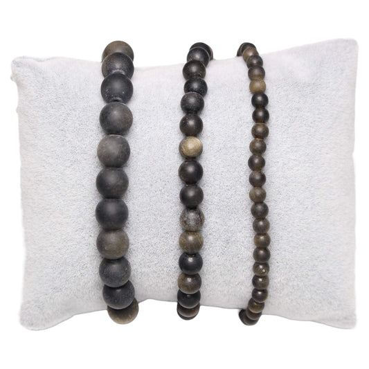 Bracelet Obsidienne doré mat en perles naturelle