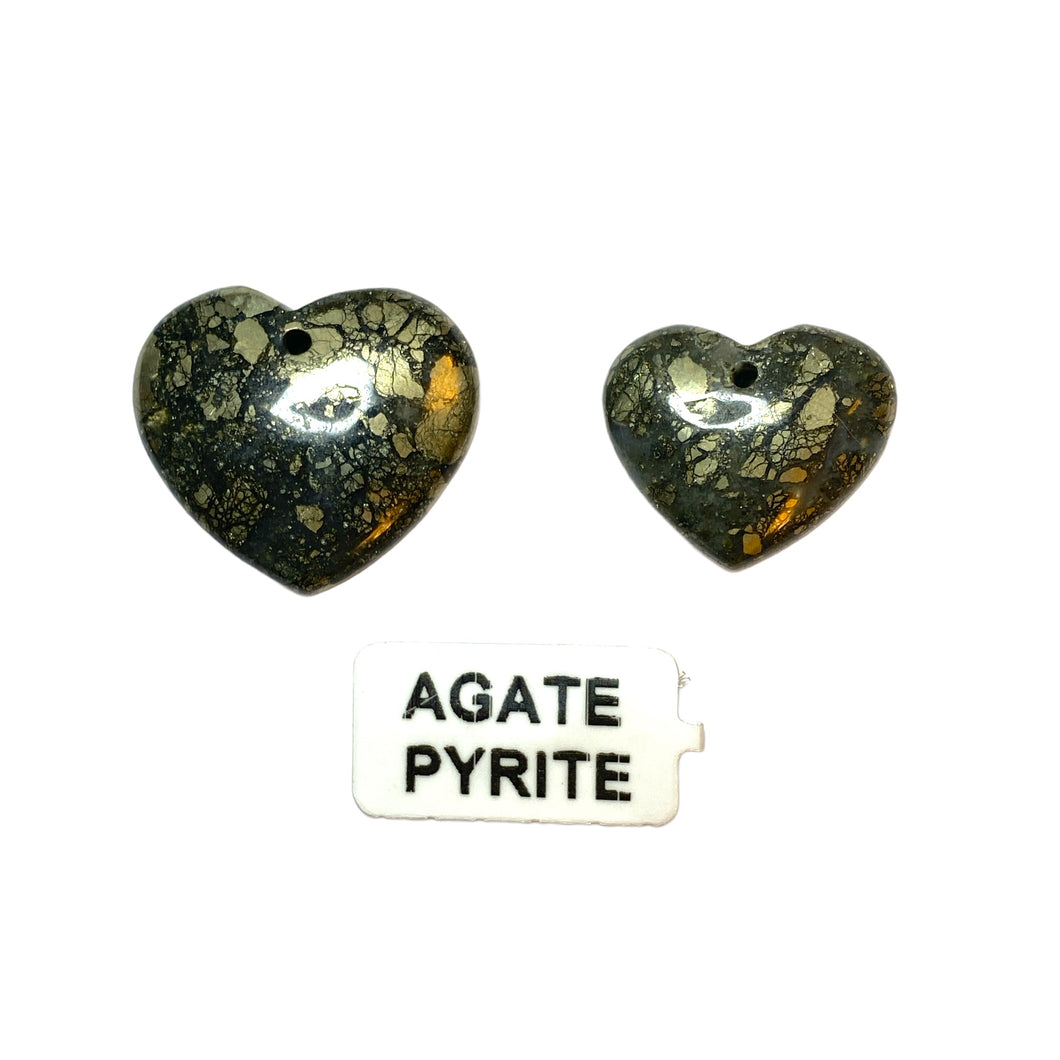 Pendentif Agate sur pyrite forme coeur percé devant